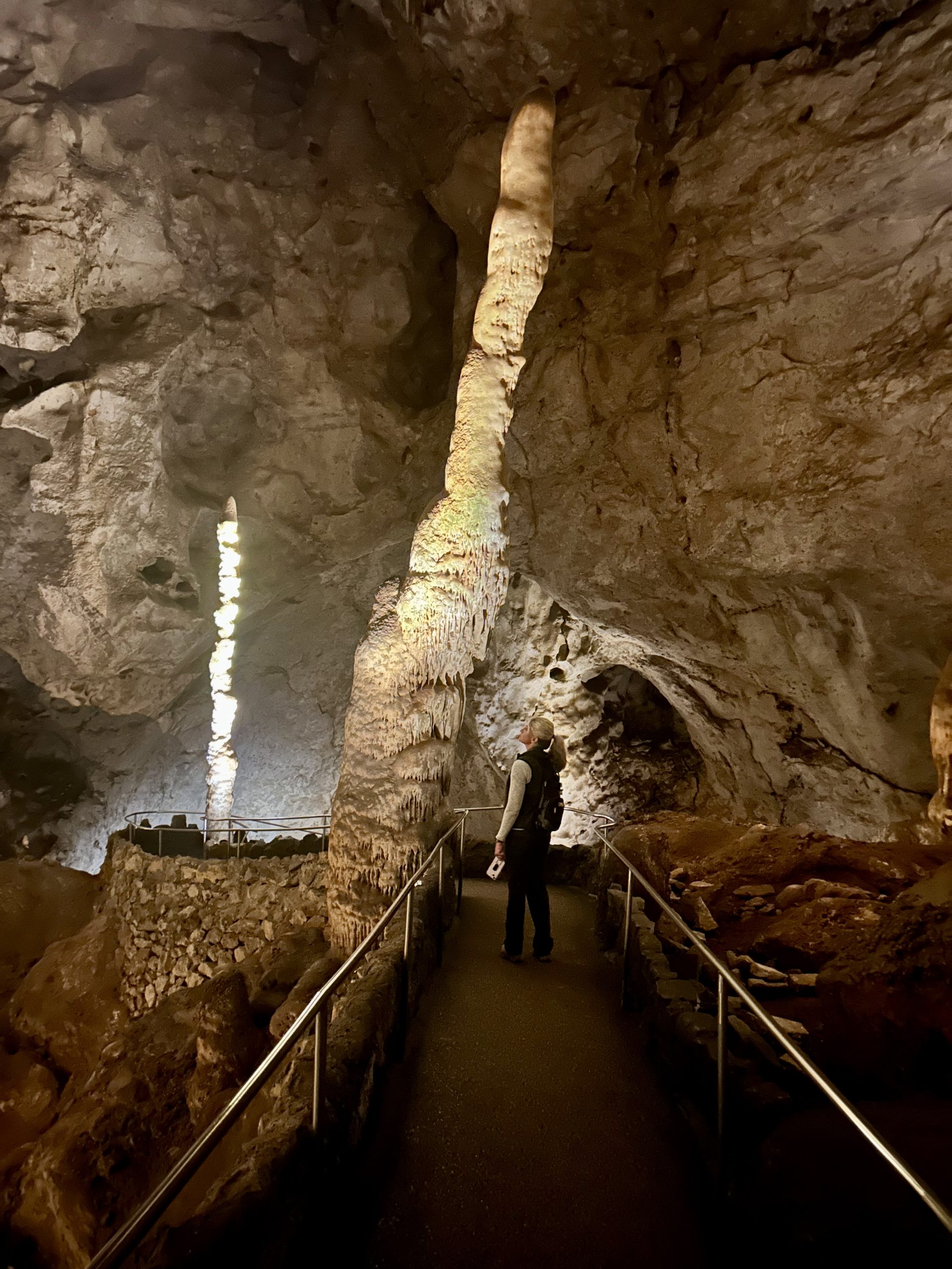 Laura looking at one of the many huge stalagmites within Carlsbad Cavern.