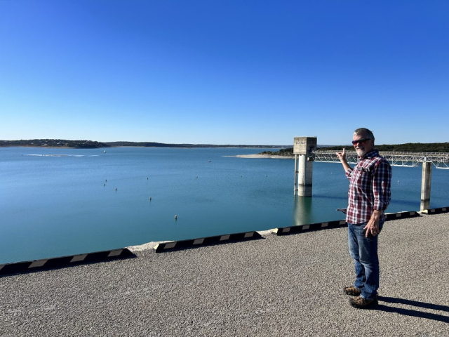 Curtis looks out over Canyon Lake from the dam, Canyon Lake, Texas.