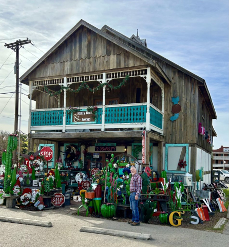 Curtis outside of one of the more unique shops in the Gruene Historic District