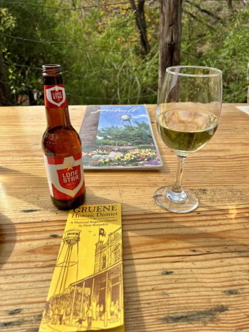 Enjoying refreshments at the Gristmill Restaurant & Bar at the Gruene Historic District