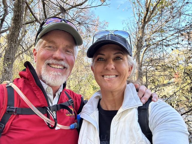 Curtis and Laura are on the trail Guadalupe River South Trail, Canyon Lake, Texas.