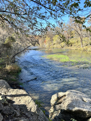 Gentle flow of the Guadalupe River along the Guadalupe River South Trail, Canyon Lake, Texas.