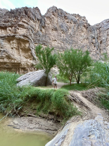 Low water exposes a peninsula on the Rio Grande River, Santa Elena Canyon, Big Bend National Park, TX