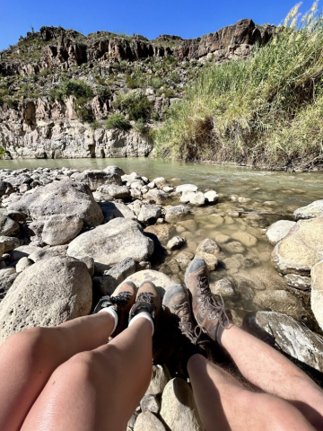 Dipping Our Toes in the Rio Grande River Starring at Mexico Big Bend Ranch State Park TX