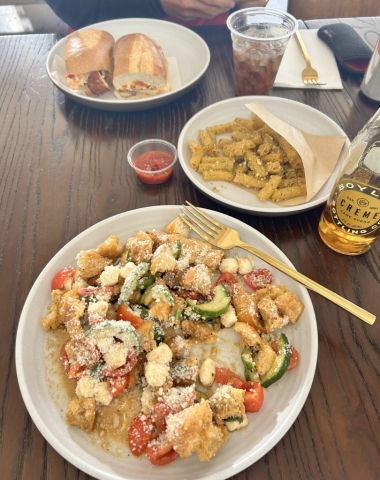 Laura loves her Caprese Panzanella Salad and Curtis can't get enough of his B-Sting Sandwich!