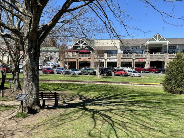 The thriving Historic Downtown Blue Ridge, Georgia encircles the City Park.