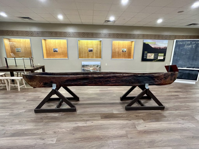 A canoe on display at the Etowah Mounds.