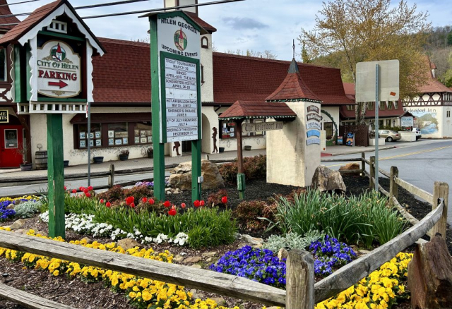 One of the colorful planters in Helen, GA