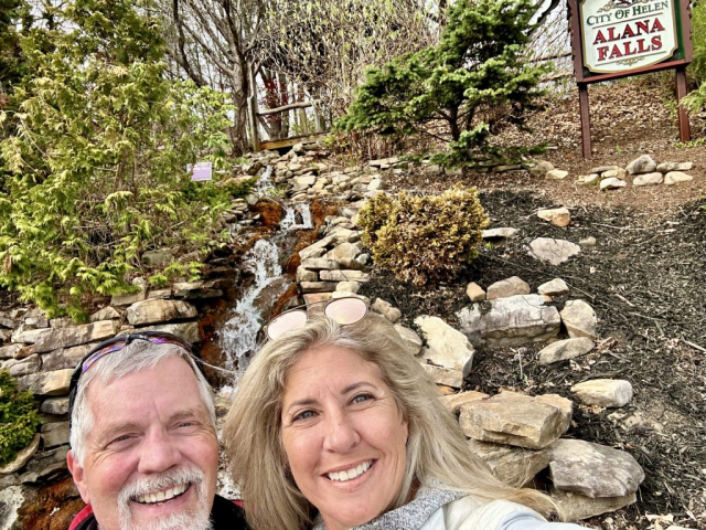 Curtis and Laura at the Alana Falls in Helen, Georgia