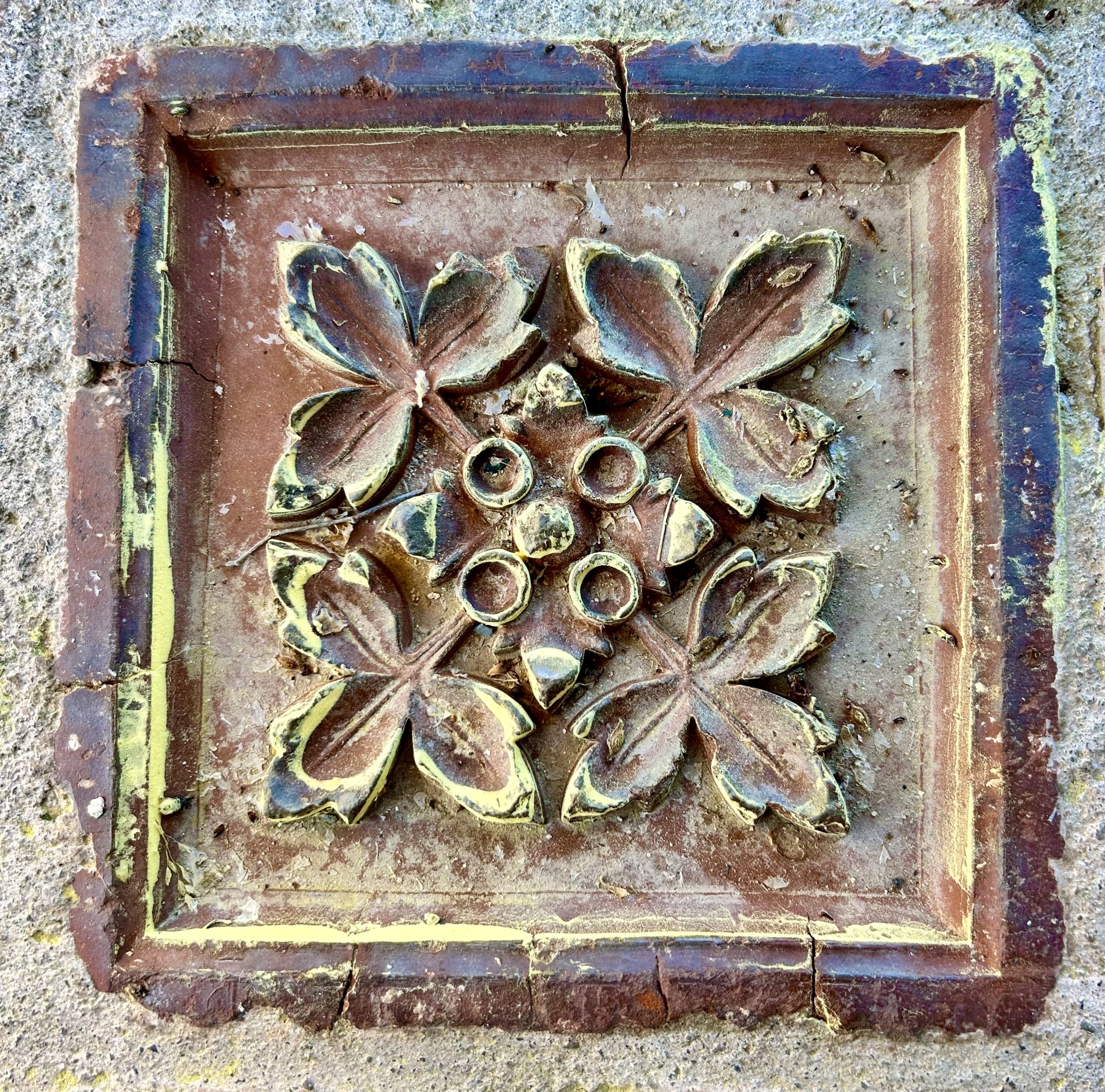 Even the brick paver patio below the imposing massive front porch of Rose Hill is adorned with the detail of embossed brick medallions.